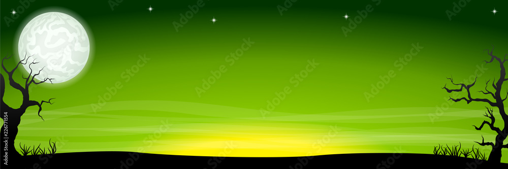 Fototapeta premium eerie halloween night background banner with a full moon