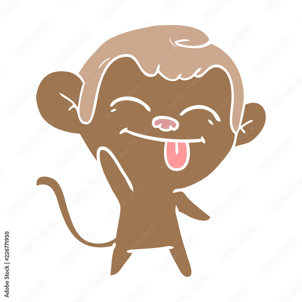 Fototapeta premium funny flat color style cartoon monkey waving