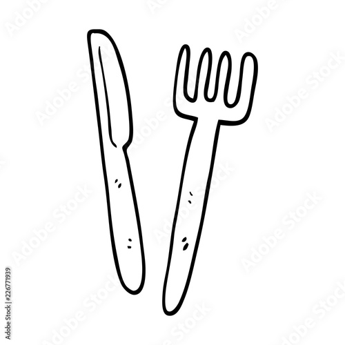 line drawing cartoon knife and fork