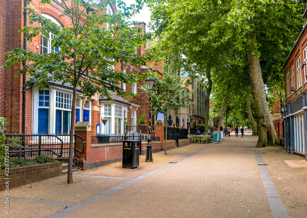 Footpaths in the center of Leicester, England