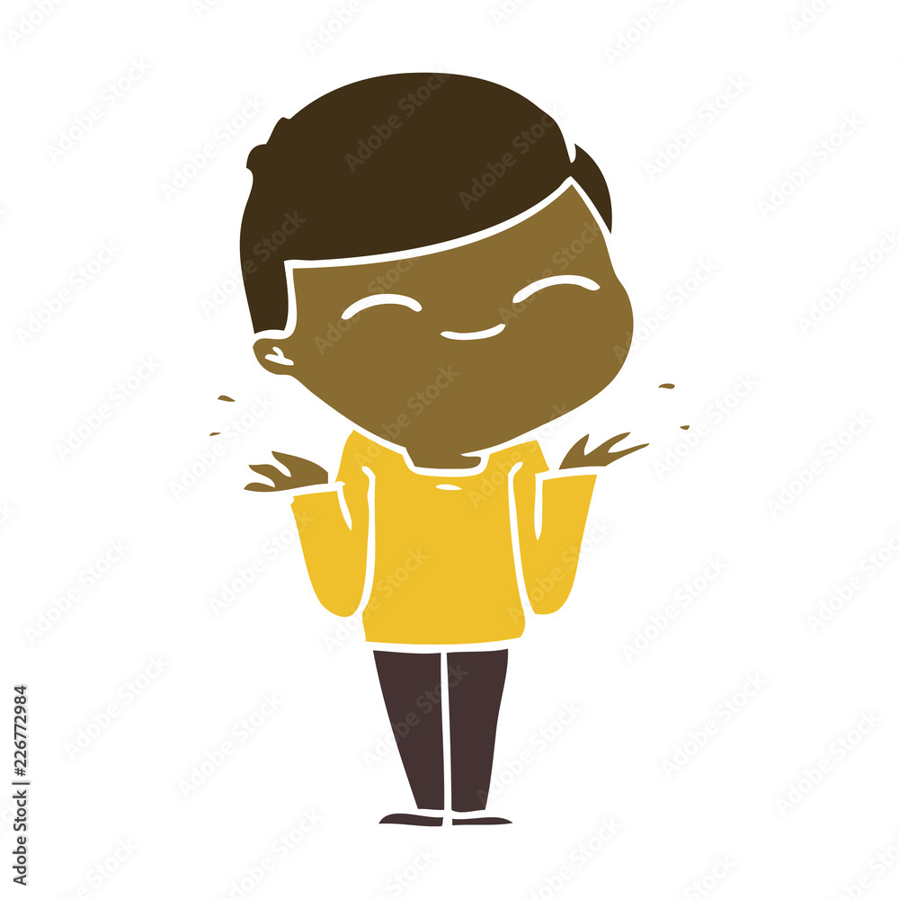flat color style cartoon smiling boy shrugging shoulders flat color style cartoon smiling boy shrugging shoulders