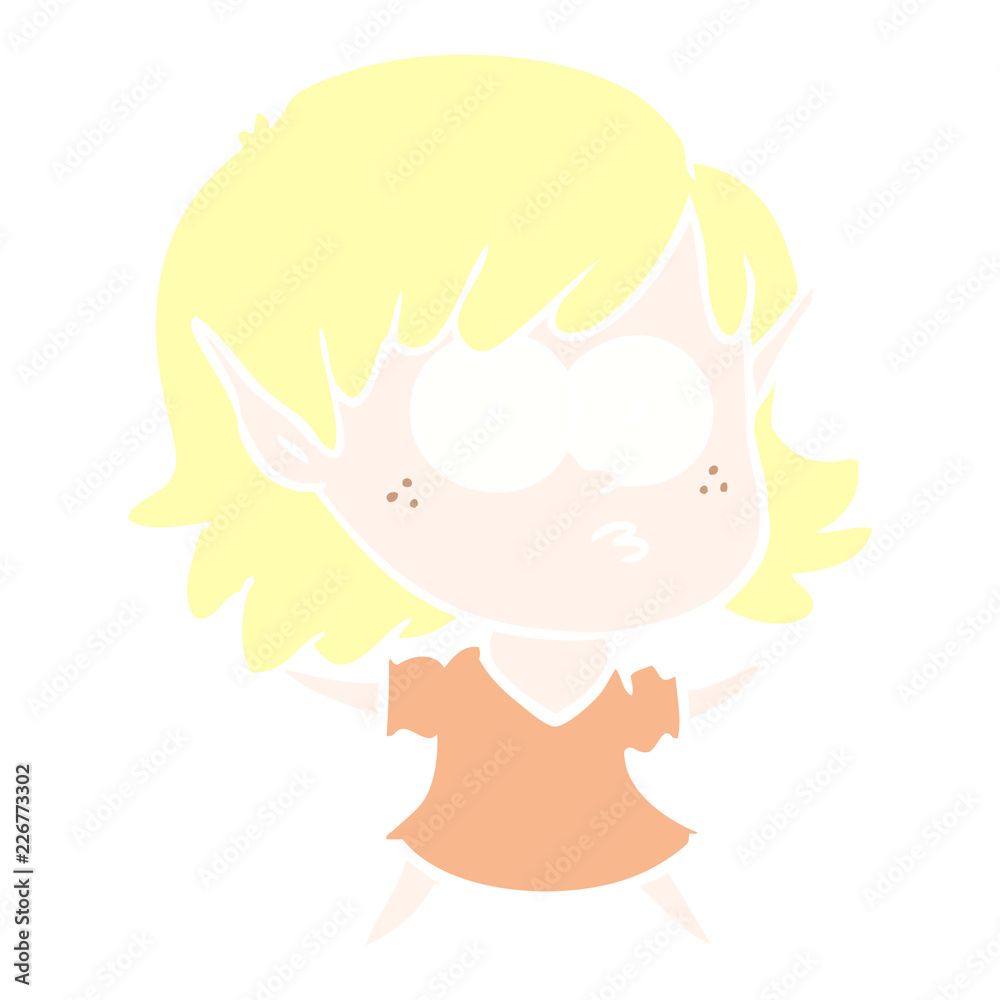 flat color style cartoon elf girl staring flat color style cartoon elf girl staring