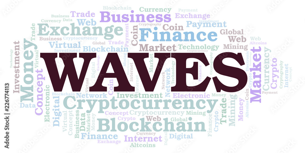 Fototapeta premium Waves cryptocurrency coin word cloud.