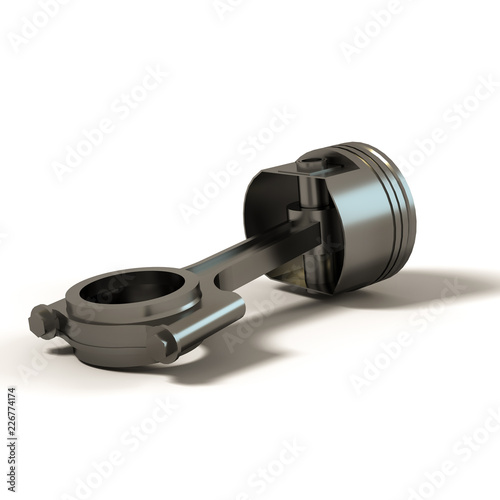 Piston with connecting rod, isolated on white background. 3d illustration