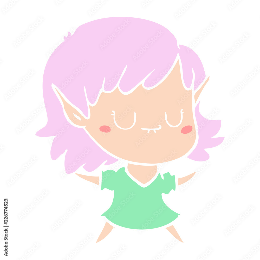 happy flat color style cartoon elf girl happy flat color style cartoon elf girl