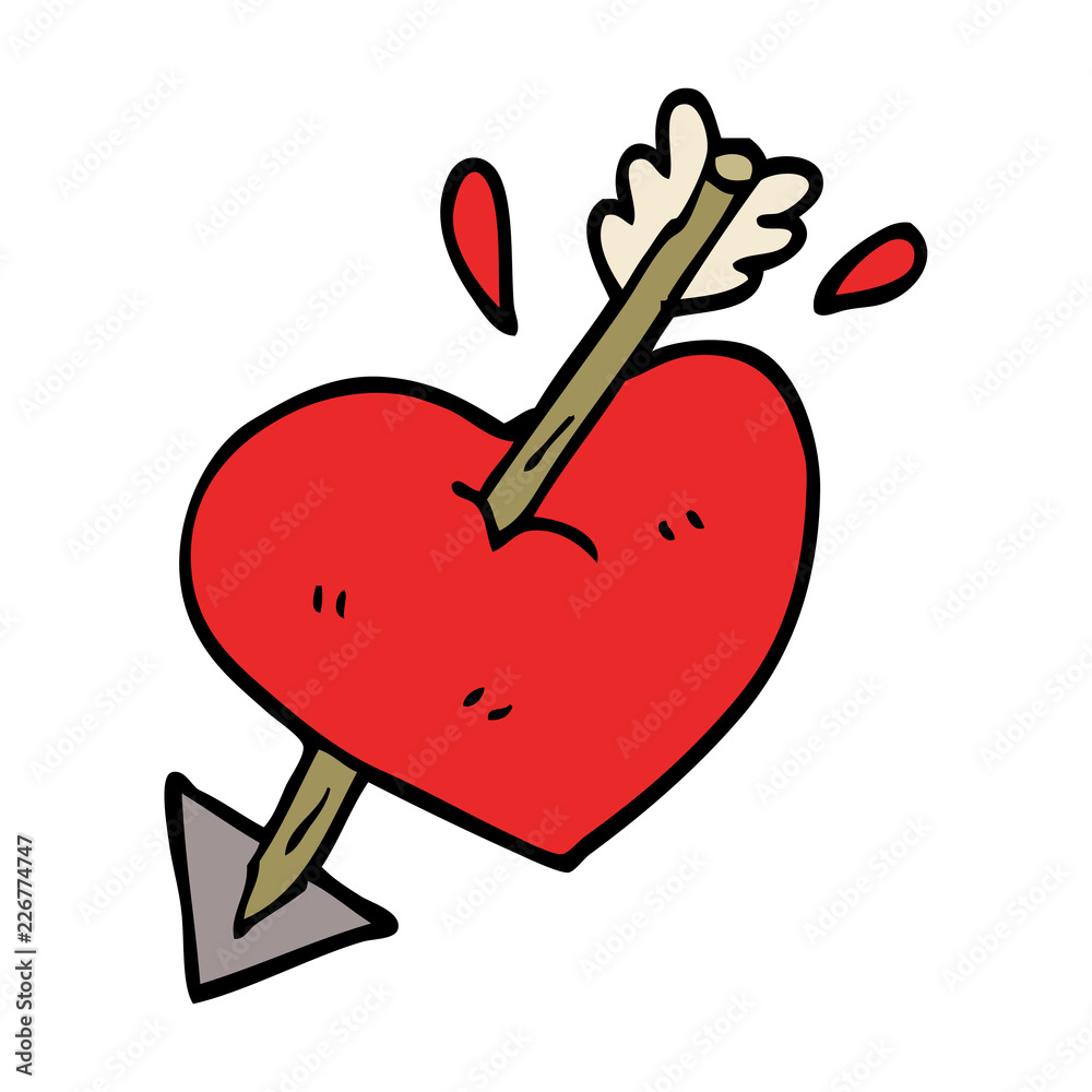 Obraz premium cartoon doodle heart shot through with arrow