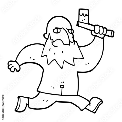 line drawing cartoon man with bloody axe