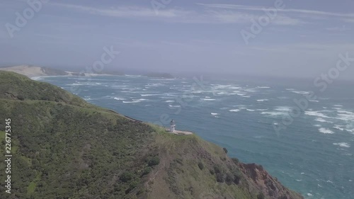 Circular movement around Cape Reinga Lighthouse in New Zealand