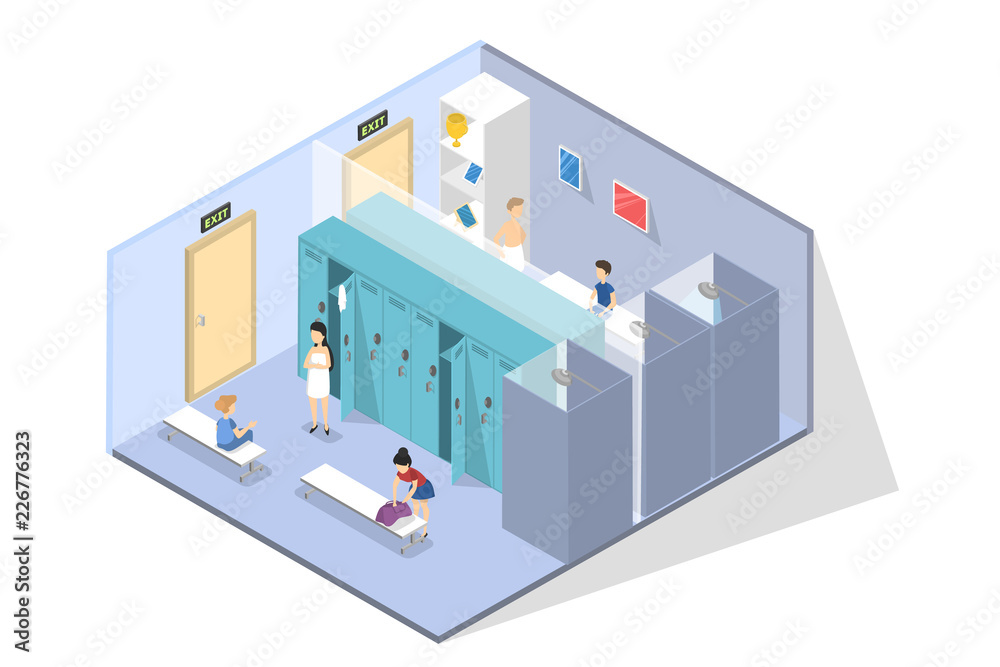 School children in changing or locker room
