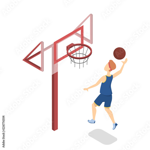 Athletic boy in a uniform play basketball