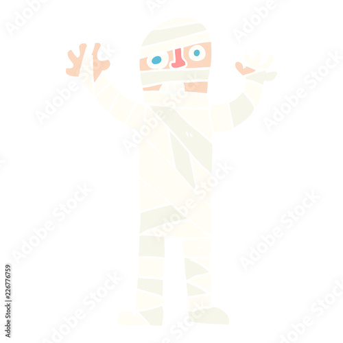 flat color illustration of a cartoon bandaged mummy