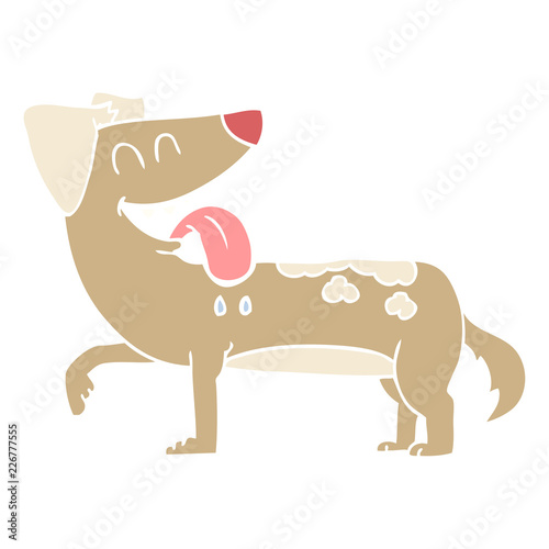 flat color illustration of a cartoon panting dog