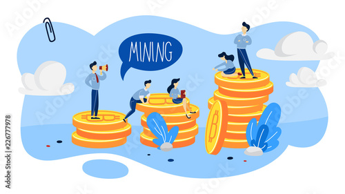 People working with bitcoin piles around them