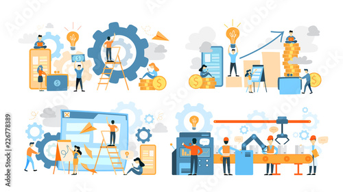 Business teamwork set. Collection of people working in team
