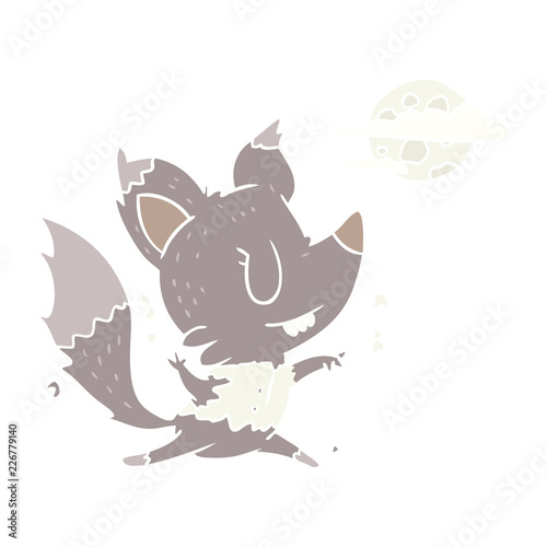 flat color style cartoon halloween werewolf changing in moonlight