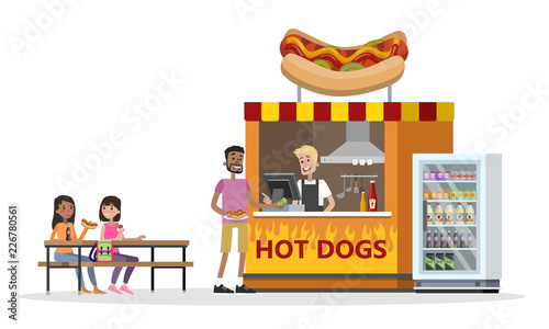 Amusement park with a hot dog booth