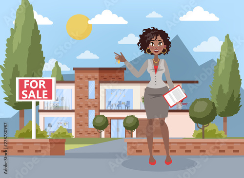 Real estate agent concept. House sale offering.