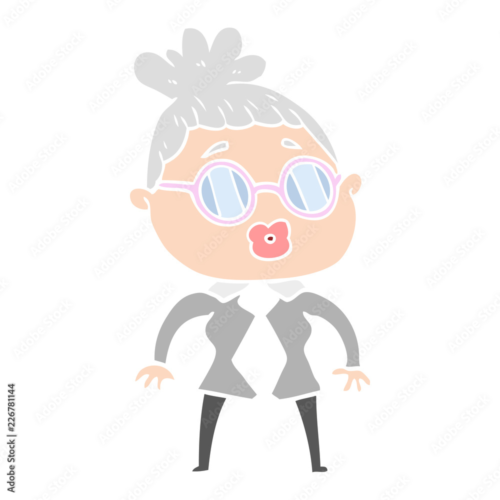 flat color style cartoon office woman wearing spectacles