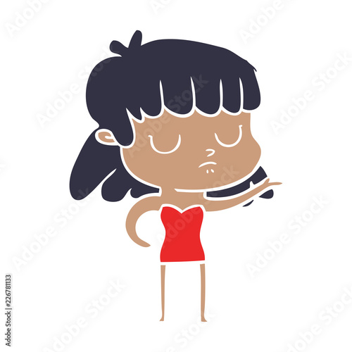 flat color style cartoon indifferent woman