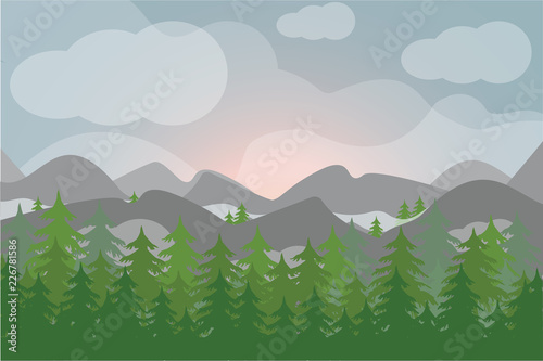  landscape with fir trees and mountain  vector illustration 