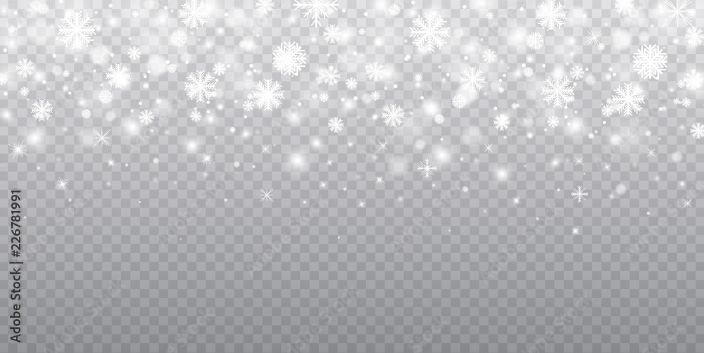 Stock vector illustration falling snow. Snowflakes, snowfall. Transparent background. Fall of snow. Stock vector illustration falling snow. Snowflakes, snowfall. Transparent background. Fall of snow.