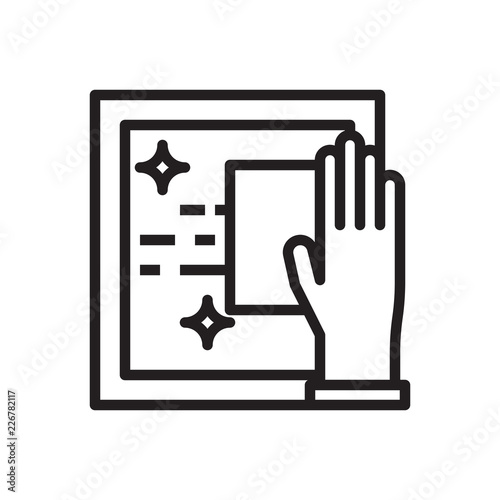 hand with glove holding rag cleaning window pane line icon