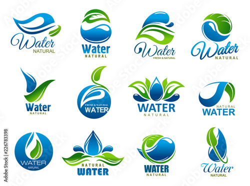 Natural and mineral water, vector icons