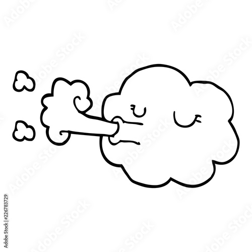 line drawing cartoon cloud blowing a gale