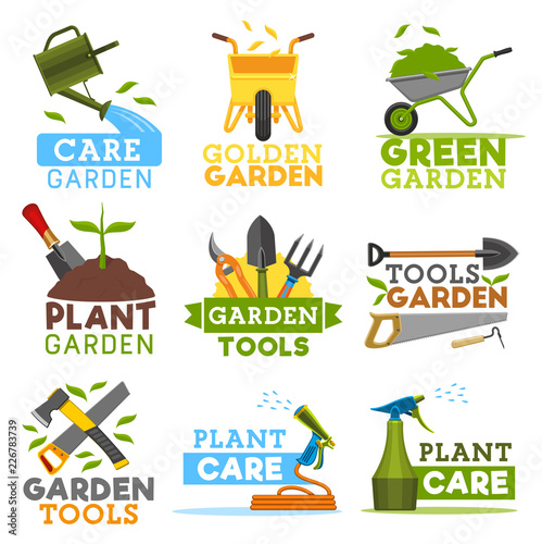 Farm gardening and planting tools, vector icons