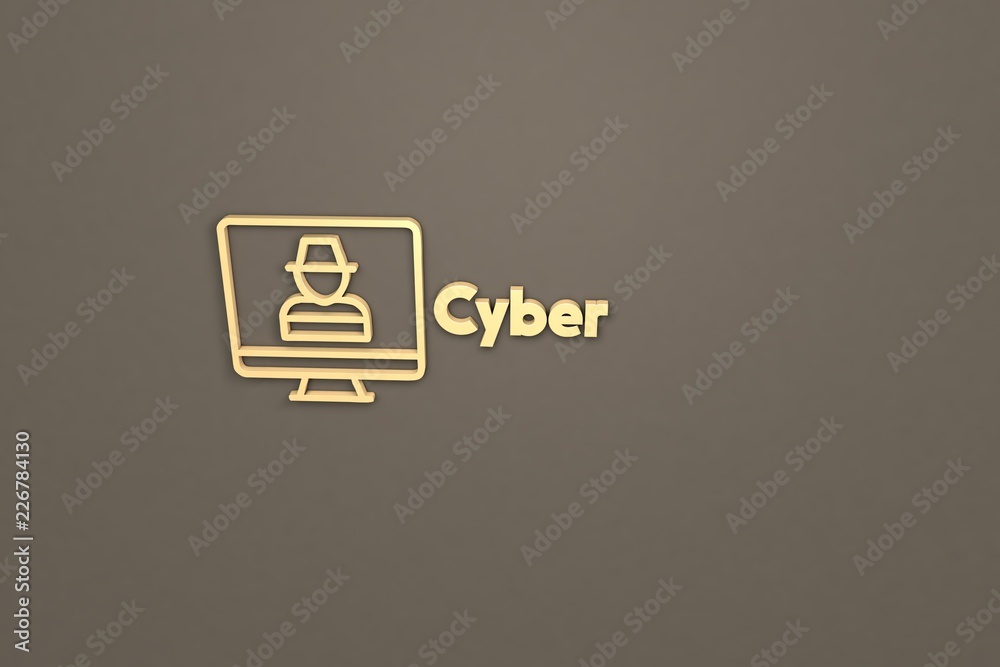Text Cyber with yellow 3D illustration and brown background Text Cyber with yellow 3D illustration and brown background