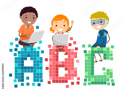 Stickman Kids Pixels Illust...