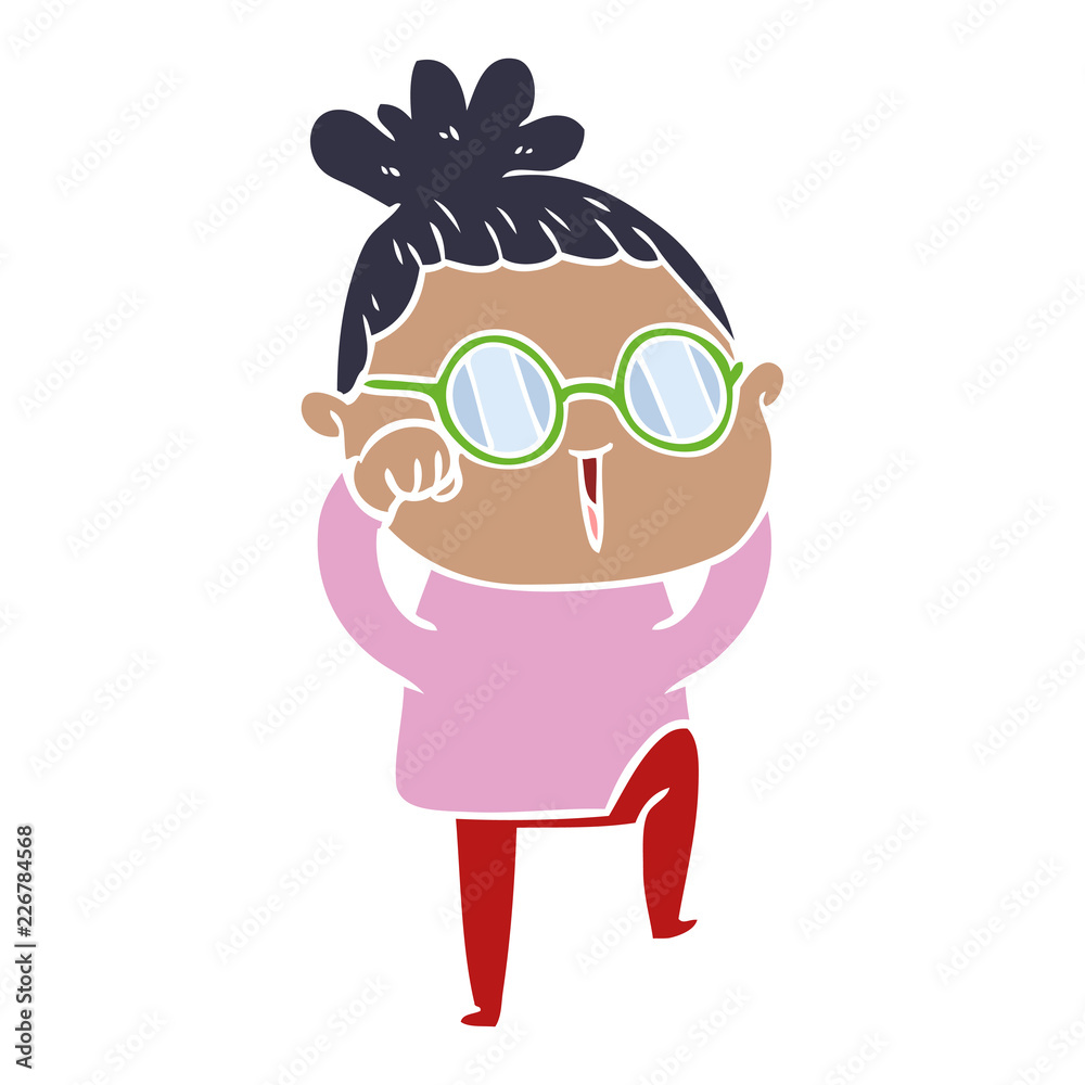 flat color style cartoon woman wearing spectacles flat color style cartoon woman wearing spectacles