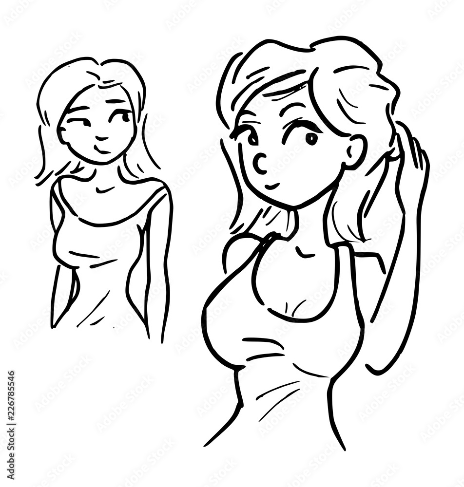 Illustratie met zwarte lijnen van een jaloerse vrouw Illustratie met zwarte lijnen van een jaloerse vrouw