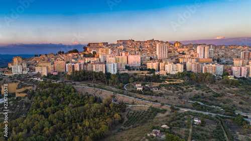 Aerial. Agrigento. A city on the southern coast of Sicily, Italy and capital of the province of Agrigento. It is renowned as the site of the ancient Greek city of Akragas.