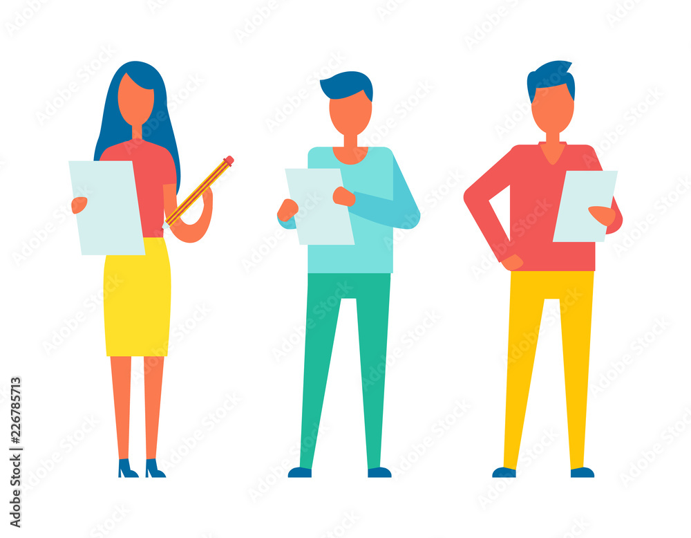 People Reading and Checking Vector Illustration