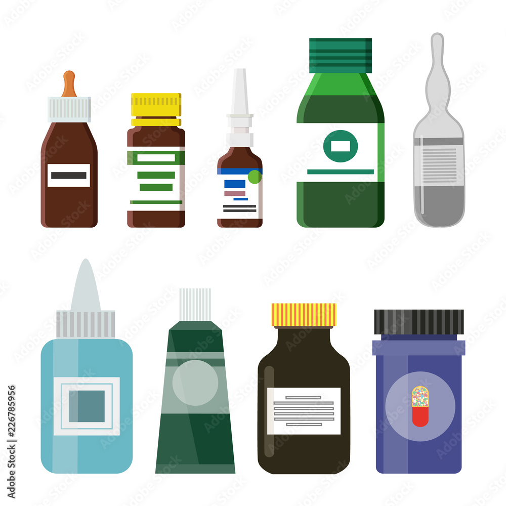 Glass Plastic Medicine Bottles Vector Illustration Glass Plastic Medicine Bottles Vector Illustration