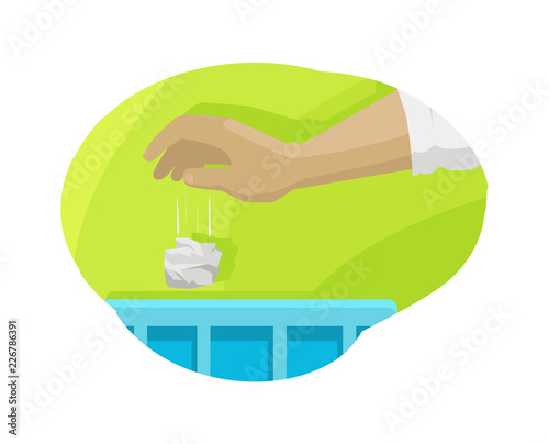 Throw Paper Waste in Container Vector Illustration