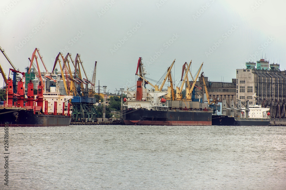 large grain terminal in the river port. Capacity and storage of grain.