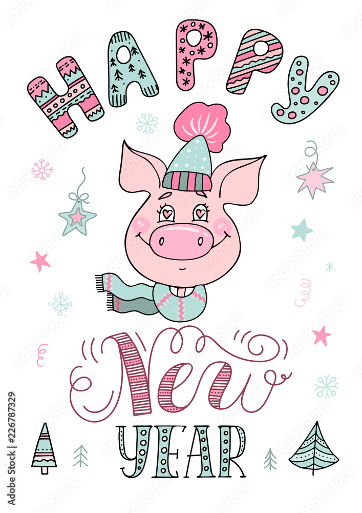 Portrait of a cute pig in love dressed in a hat Portrait of a cute pig in love dressed in a hat