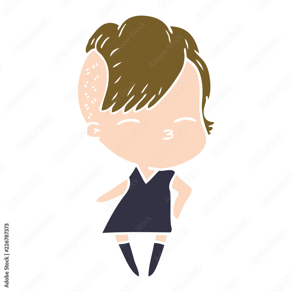 flat color style cartoon squinting girl in dress flat color style cartoon squinting girl in dress