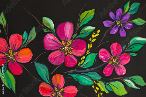 Flowers illustration on a black background. Oil Painting  Impressionism style  flower painting  canvas 