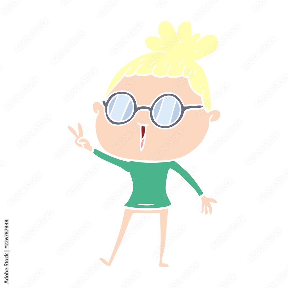 flat color style cartoon woman wearing spectacles flat color style cartoon woman wearing spectacles