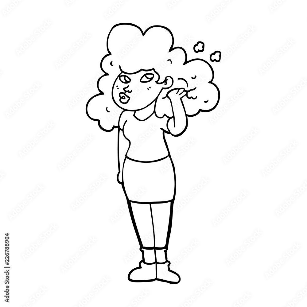 line drawing cartoon girl playing with hair line drawing cartoon girl playing with hair