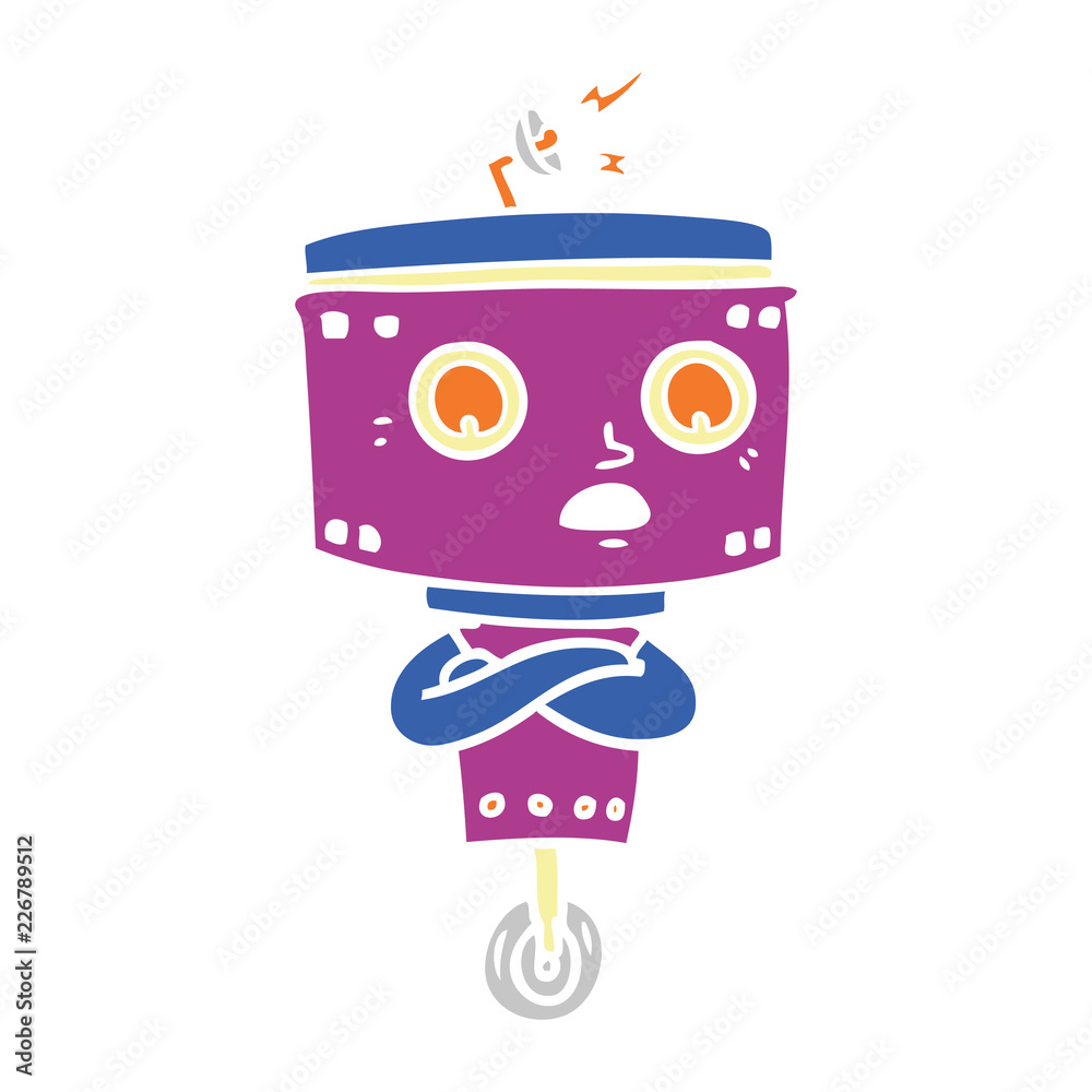 flat color style cartoon robot with crossed arms flat color style cartoon robot with crossed arms