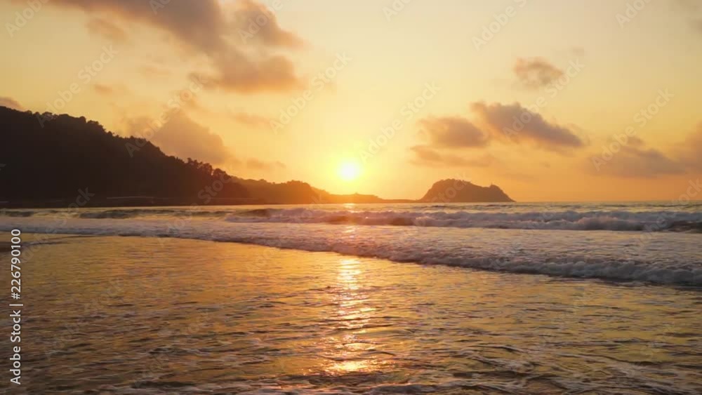 SCenic sunset over Zarauz city beach, Pais Vasco, Spain