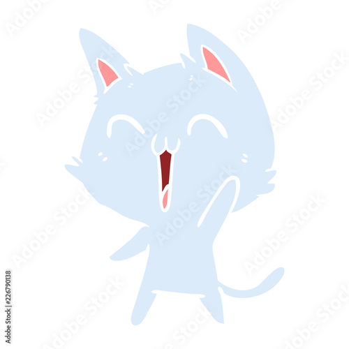 happy flat color style cartoon cat meowing