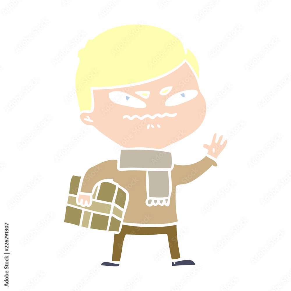 flat color style cartoon angry man carrying parcel