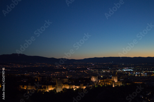 Panorama of Granada, Alhambra and Sierra Nevada with Afterglow seen from Sacromonte Hill, Spain © MilesAstray