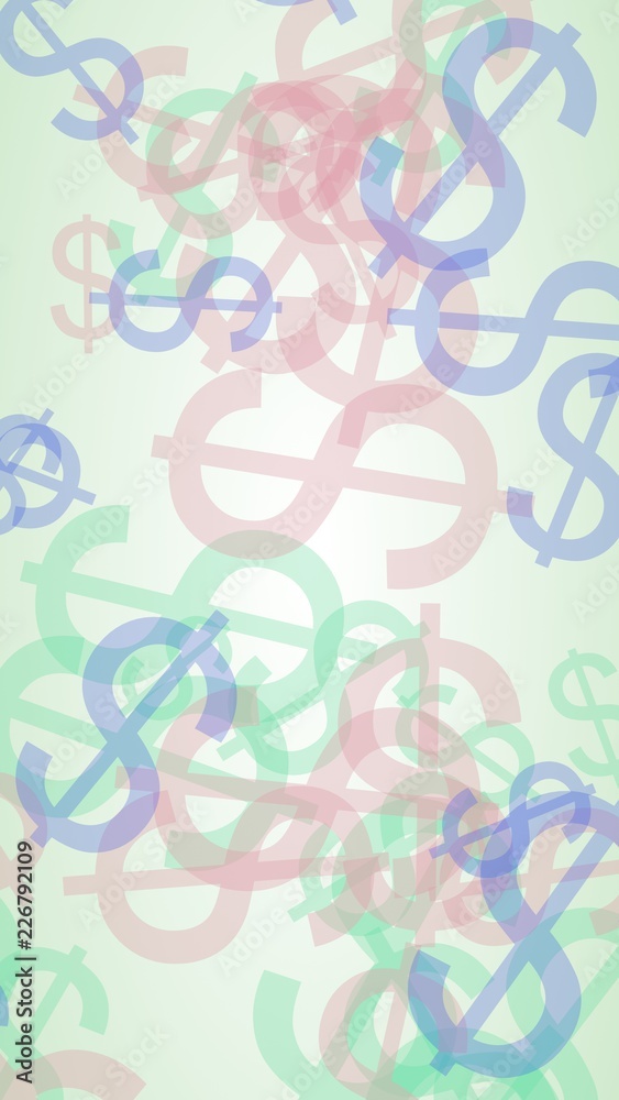 Multicolored translucent dollar signs on white background. Vertical image orientation. 3D illustration Multicolored translucent dollar signs on white background. Vertical image orientation. 3D illustration