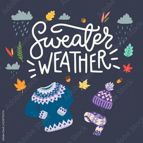 Sweater weather hand lettering and clipart